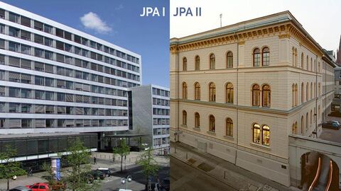 Gebäudeansichten Justizprüfungsamt 1 in Frankfurt am Main und Justizprüfungsamt 2 in Wiesbaden