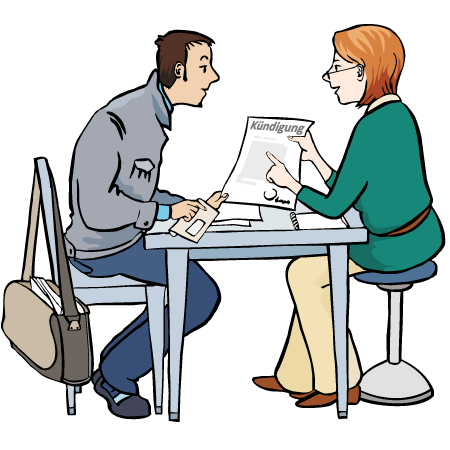 Eine Frau erklärt einem Mann ein Schreiben